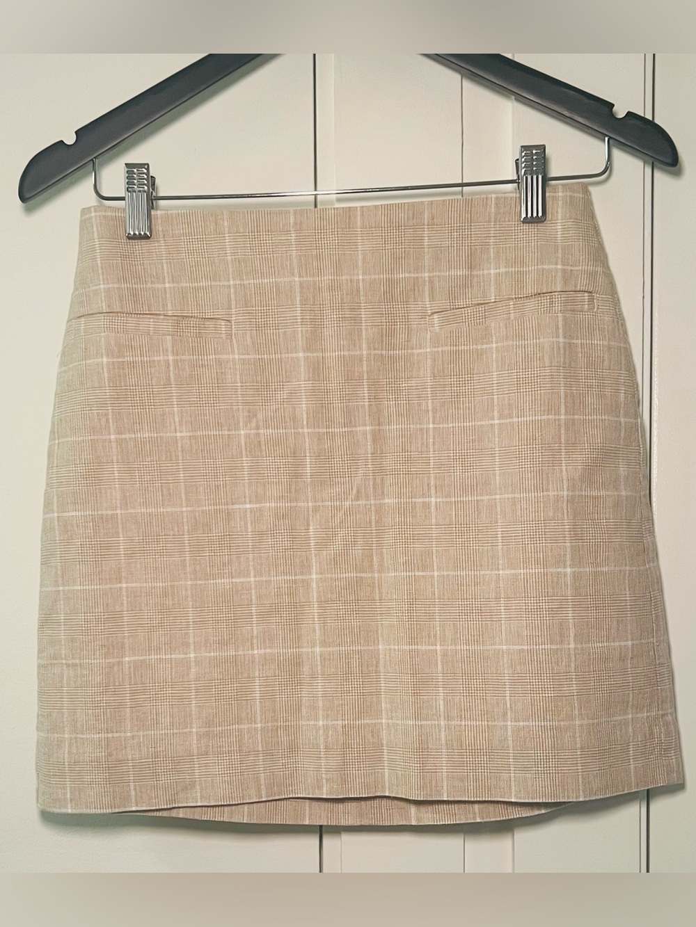 Madewell Neutral Plaid Mini Skirt in Light Taupe